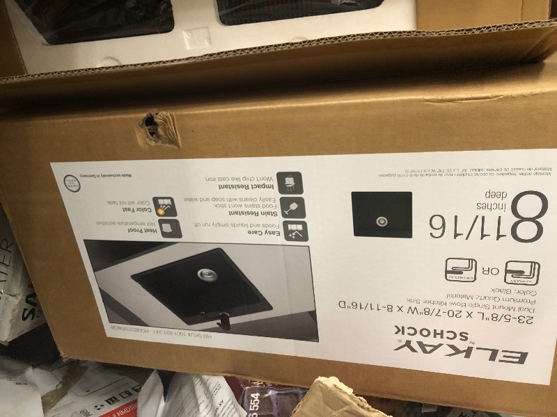 lot 104 image: Elkay by Schock Drop-InUndermount Quartz Composite 23 in. - Single Bowl Kitchen Sink in Black 23 - 58  L x 20-78 W x 8 1116 D not used