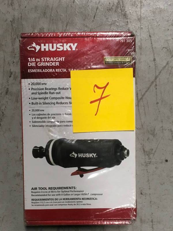 lot 7 image: Husky 14 Pnuematic Straight Die Grinder (761305) not used