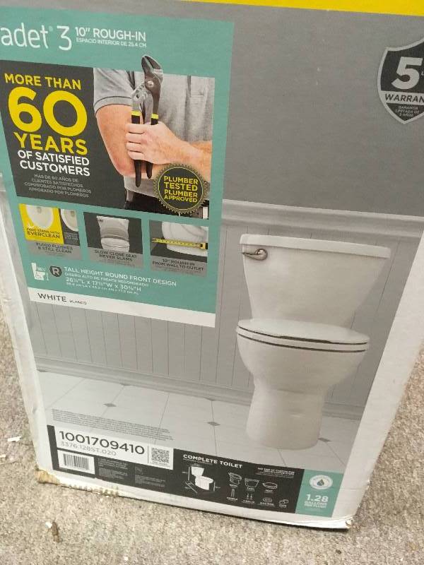 lot 48 image: American Standard Cadet Tall Height 10 in. Rough-In 2-Piece 1.28 GPF Single Flush Round Toilet in White, Slow Close Seat Included