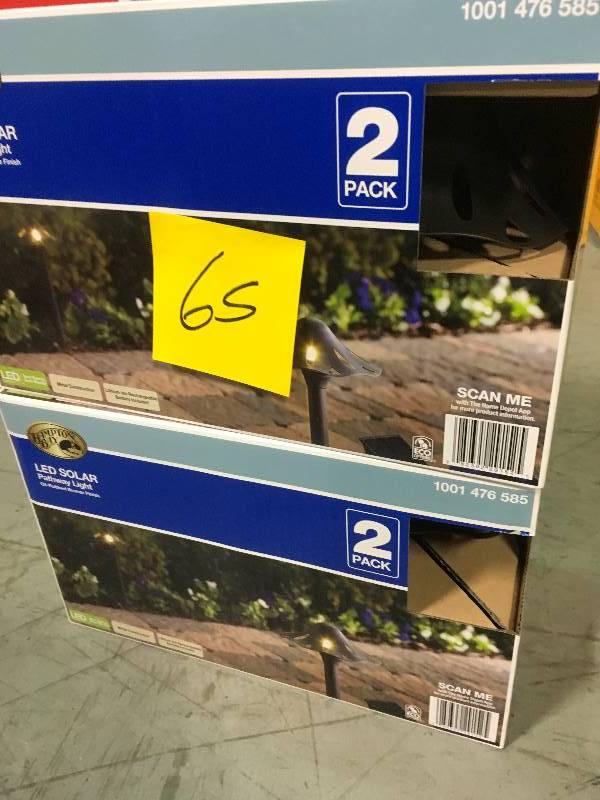 lot 65 image: Hampton Bay Solar Oil Rubbed Bronze Outdoor Integrated LED Mushroom Landscape Path Light with Remote Solar Panel (2-Pack) QTY 2 not used