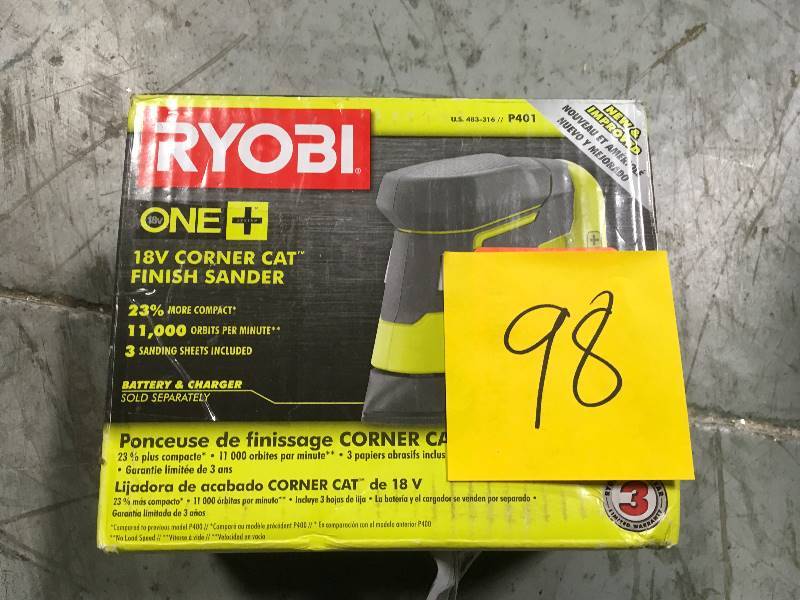 lot 98 image: RYOBI 18-Volt ONE Corner Cat Finish Sander (Tool Only) in good condition