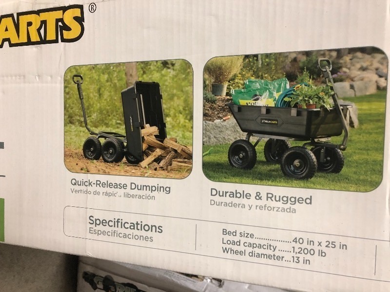 lot 108 image: Gorilla Carts 1,200 lb. Heavy Duty Poly Dump Cart not used