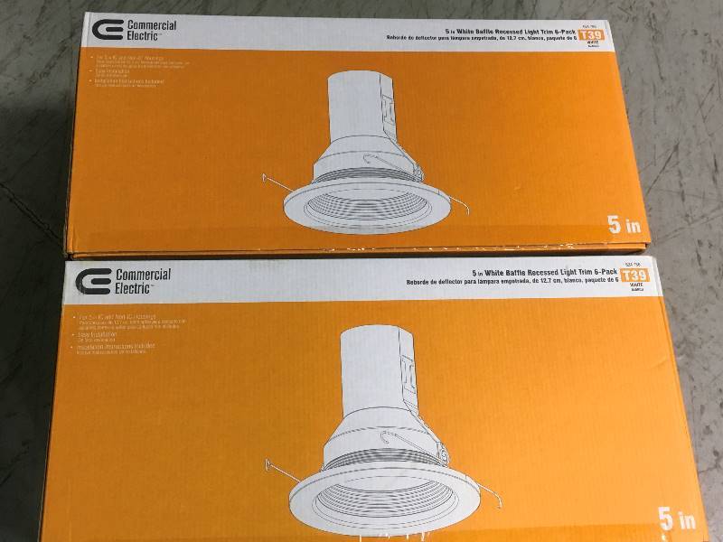 lot 71 image: Commercial Electric 5 in. White Recessed Baffle Trim (6-Pack) QTY 2  in good condition
