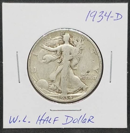 lot 9 image: 1934 - D W.L. Half Dollar Walking Liberty
