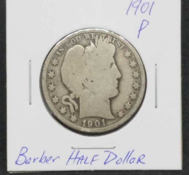 lot 13 image: 1901 - P Barber Half Dollar