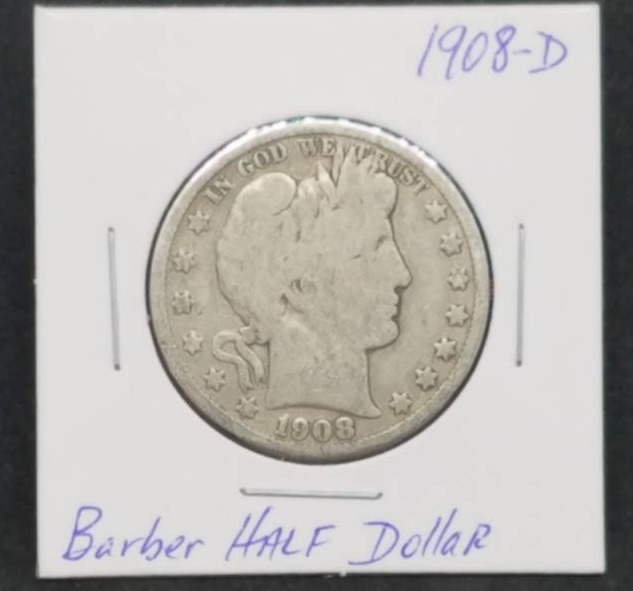 lot 17 image: 1908 - D Barber Half Dollar