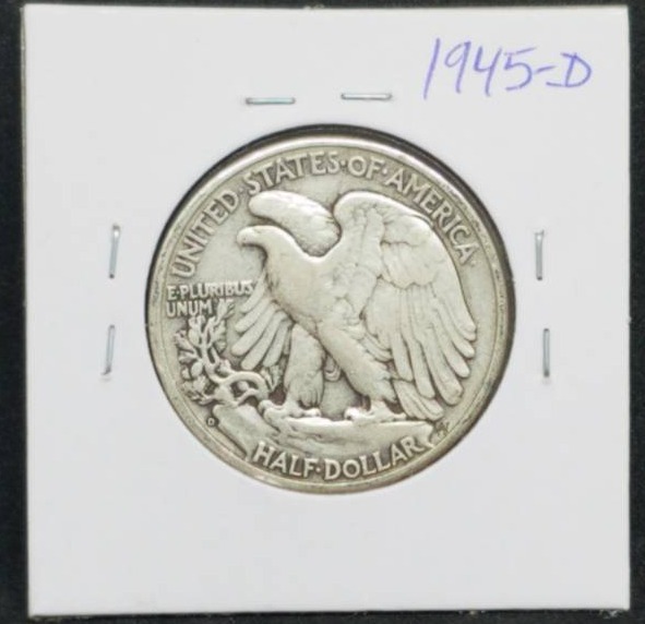 lot 28 image: 1945 - D W.L. Walking Liberty Half Dollar