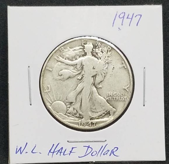 lot 30 image: 1947 W.L. Walking Liberty Half Dollar
