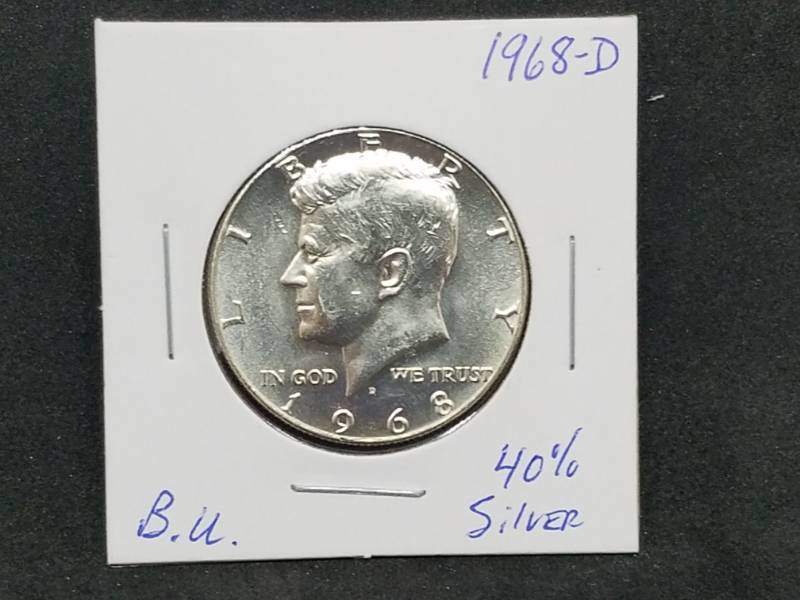 lot 49 image: 1968 - D B.U Kennedy Half Dollar 40% Silver
