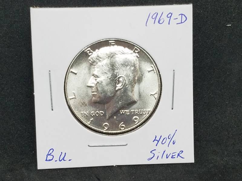 lot 50 image: 1969 - D B.U. Kennedy Half Dollar 40% Silver