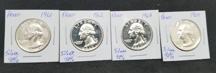 lot 52 image: Lot of 4 Proof 90% Silver Quarters