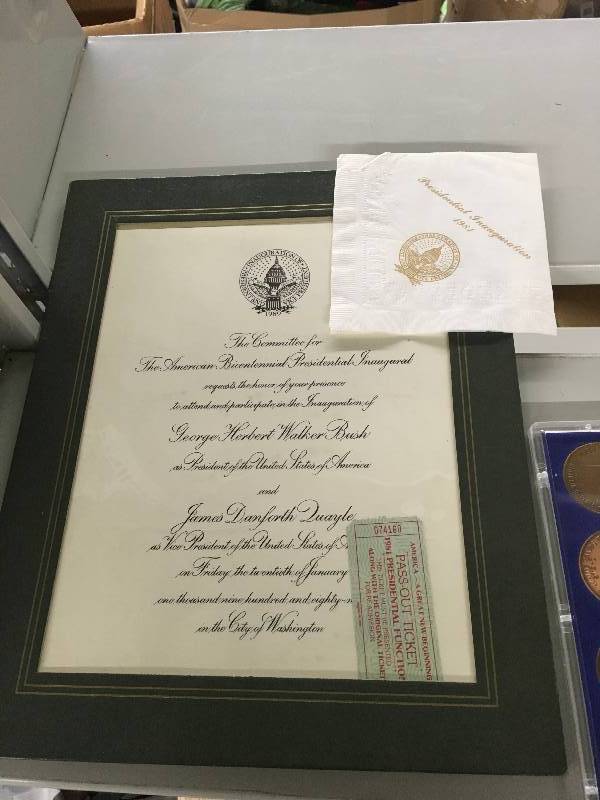 lot 174 image: 1981 & 1989 Presidential Inauguration Invitation, Ticket Stub, & Napkin