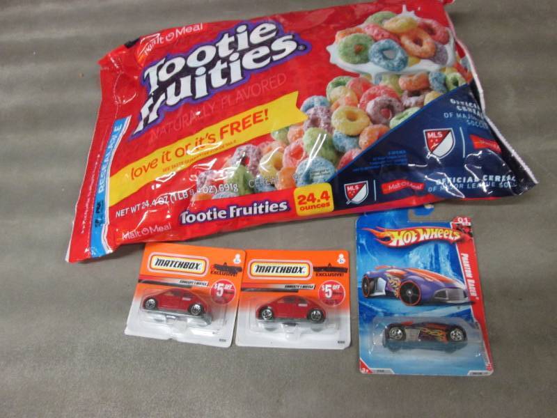 3 Hot WheelsMatch Box & 1 Bag Frui...