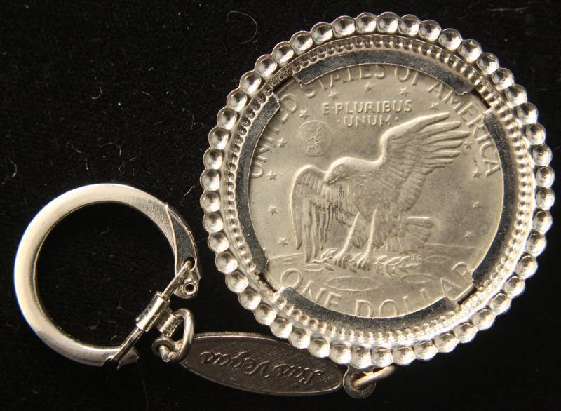 1974-D EISENHOWER DOLLAR IN BEZEL FOR KEYCHAIN-NECKLACE