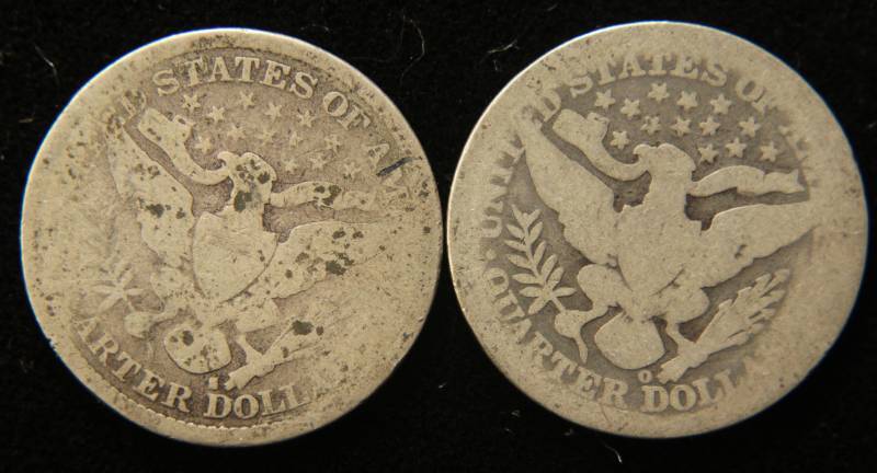 2 BARBER SILVER QUARTERS 1894-O 1894-S