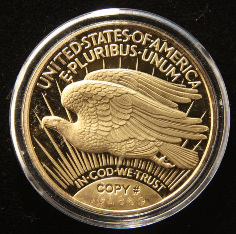 1 TROY OZ. .999 FINE SILVER SAINT GAUDENS DESIGN GOLD PLATED IN AIRTITE