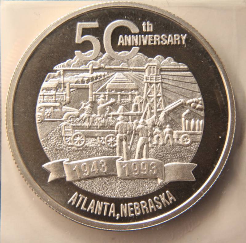 1 TROY OZ. .999 FINE SILVER CAMP ATLANTA WWII GERMAN POW CAMP 50TH ANNIVERSARY ROUND
