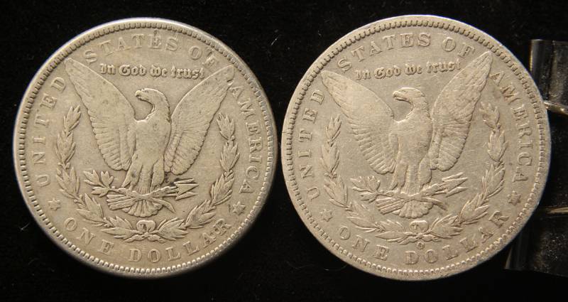 2 MORGAN SILVER DOLLARS 1885 1889-O