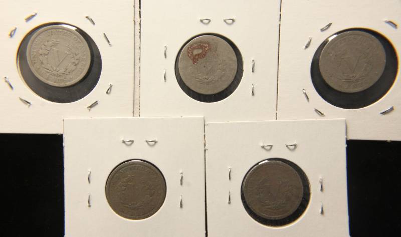 GROUP OF 5 LIBERTY V NICKELS 1899 1902 1907 1910 1911