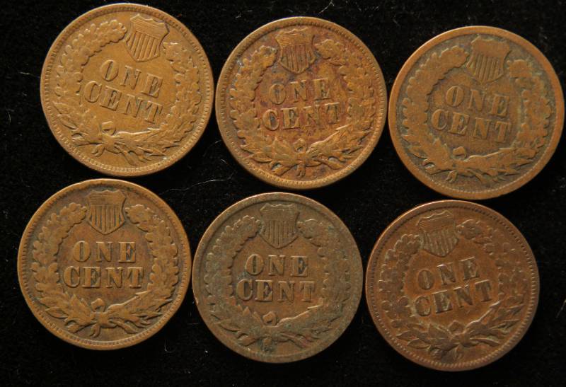 GROUP OF 6 INDIAN HEAD CENTS 1887 1893 1896 1904 1905 1907
