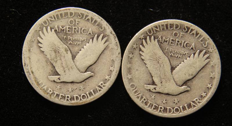2 STANDING LIBERTY SILVER QUARTERS 1926 1927