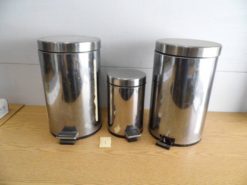 lot 1 image: Lot of 3 Stainless Steel Garbage Cans