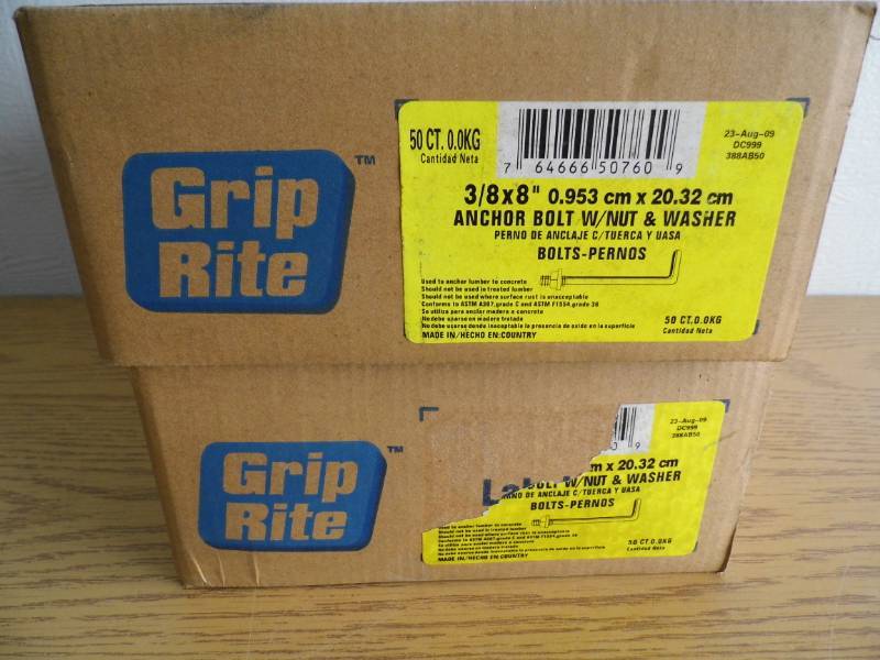 lot 36 image: Lot of 2 Boxes Grip Rite Anchor Bolts