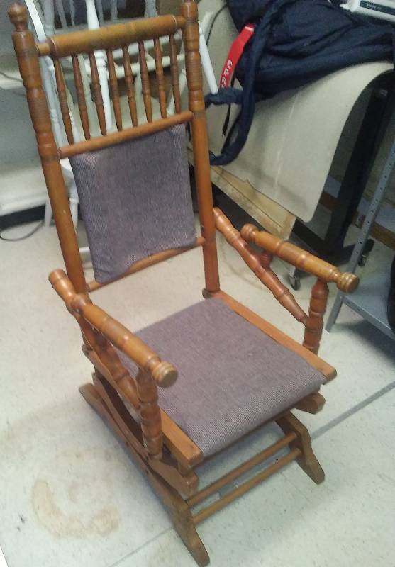lot 8 image: Spindle Wood and Cloth Vintage Rocker