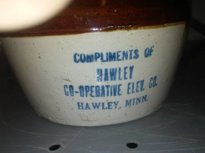 lot 60 image: Bean pot crock, Hawley Cooperative elevator company, Hawley Minnesota Co-op.