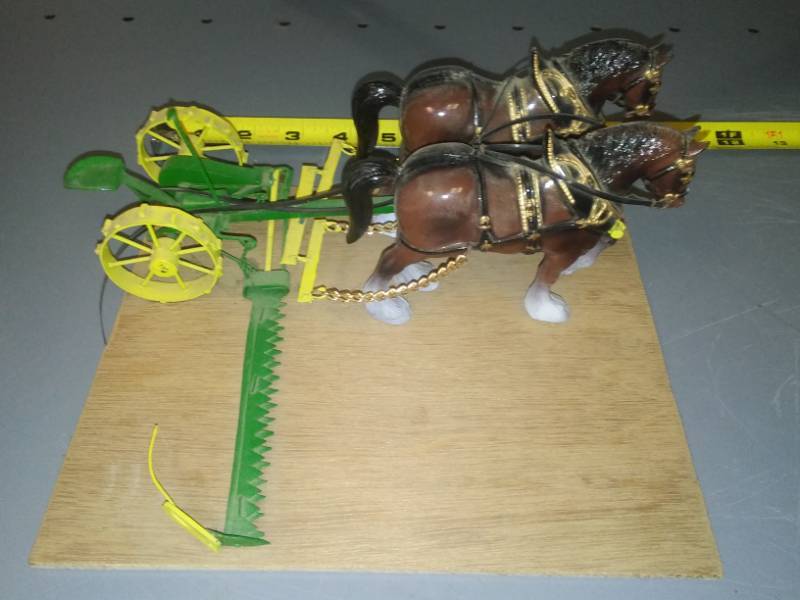 lot 166 image: Horse-drawn sickle mower, John Deere with horses.
