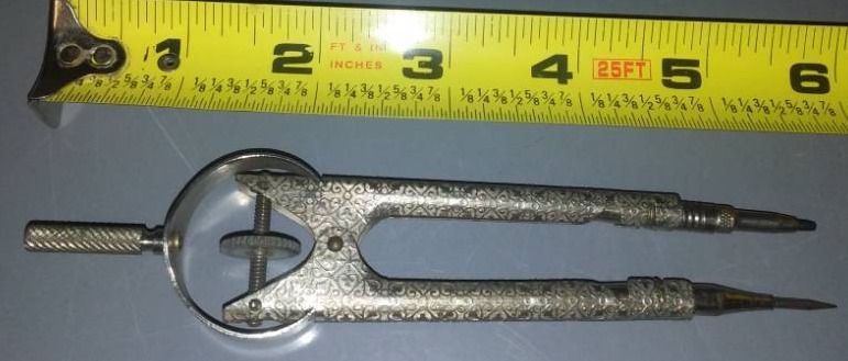 lot 171 image: Vintage drafting Compass - intricate carving.