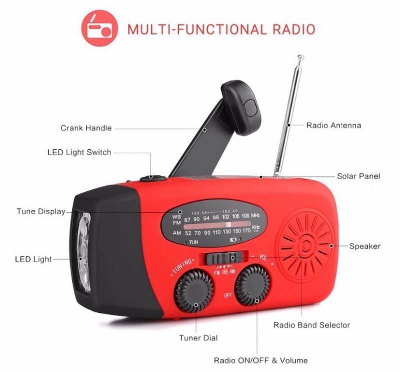 lot 93 image: Solar PoweredHand Crank Light, Cell Phone Charger, and Emergency Radio