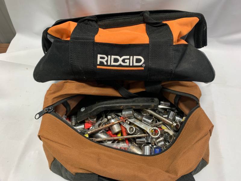 lot 21 image: Lot of 2 Tool Bags (one full of sockets & wrenches)