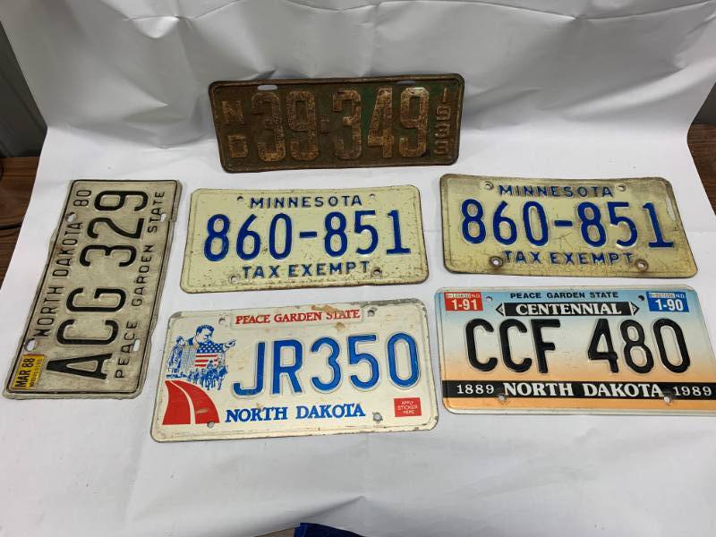 lot 23 image: Lot of 6 Vintage ND & MN License Plates