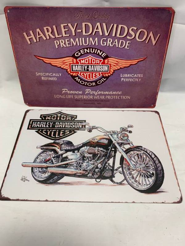 lot 64 image: 2 Harley Davidson Metal Signs