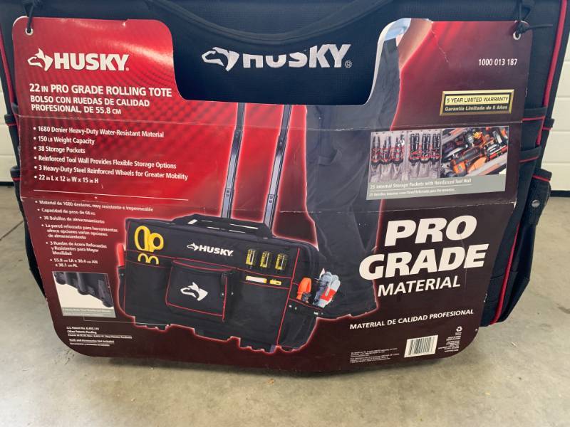 lot 71 image: Brand New Husky Professional 22 Rolling Tool Bag 38 Pockets (Just paid $329 at Lowes)