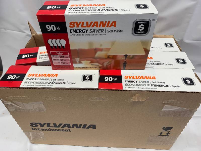 lot 79 image: Lot of 48 Total Sylvania Energy Saver 90 Watt Lightbulbs