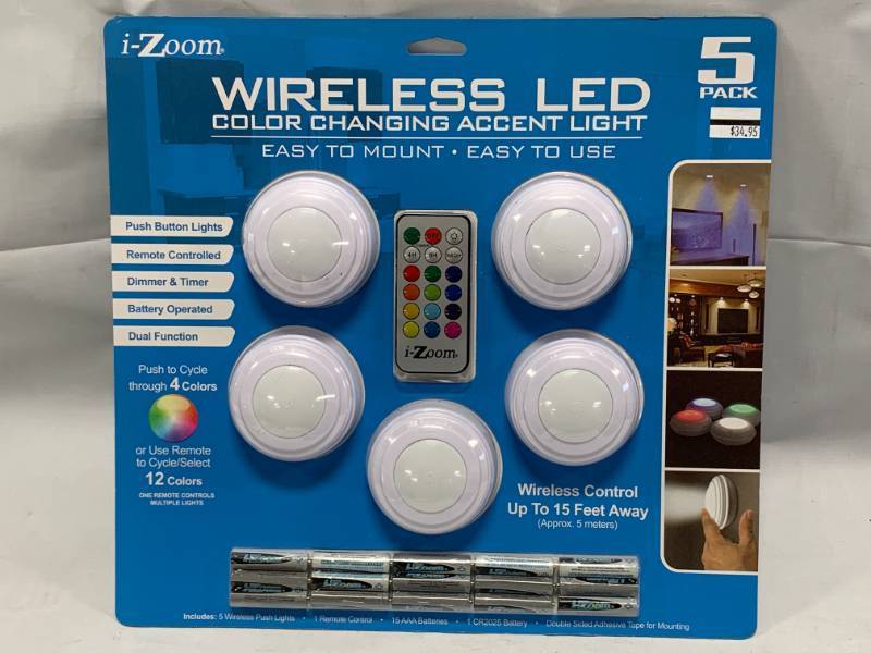 lot 92 image: Wireless Color Changing LED 5 Pack Puck Lights