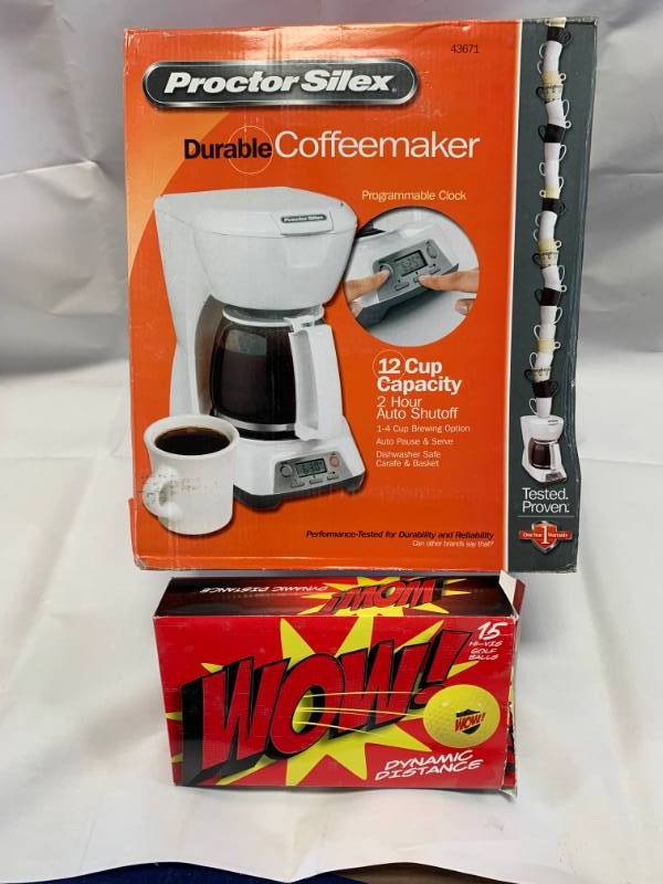 lot 111 image: 12 Cup Coffee Pot & 15 New Golf Balls