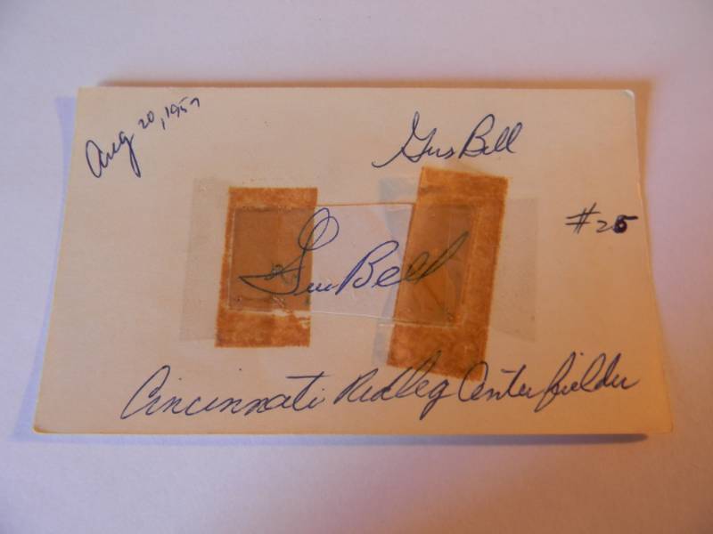 lot 19 image: GUS BELL AUTOGRAPH, SIGNED AUG 20TH 1957 - ORIGINAL - Career highlights and awards 4 All-Star (1953, 1954, 1956, 1957) Cincinnati Reds Hall of Fame - ONE OF A KIND - SEE PICTURES