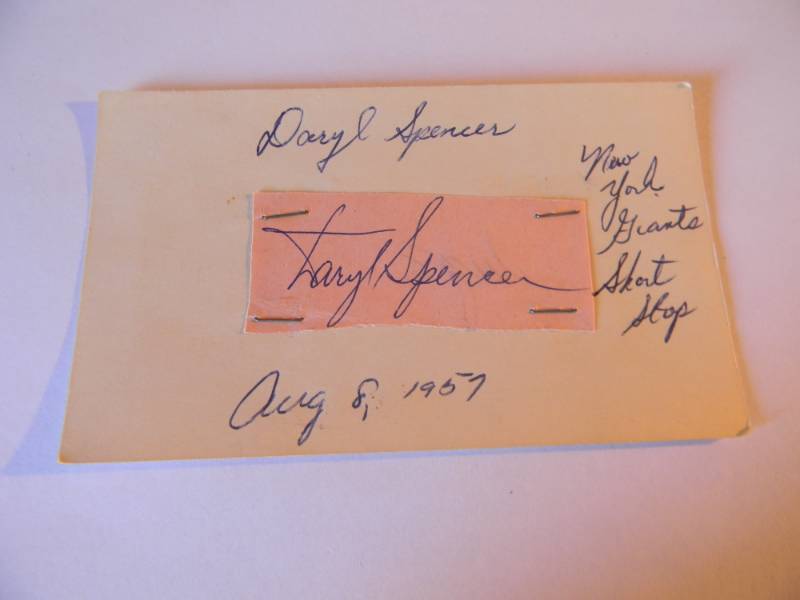 lot 37 image: DARYL SPENCER AUTOGRAPH - ORIGINAL - SIGNED AUG. 8TH 1957 - Daryl Spencer Infielder Professional debut MLB September 17, 1952, for the New York Giants
