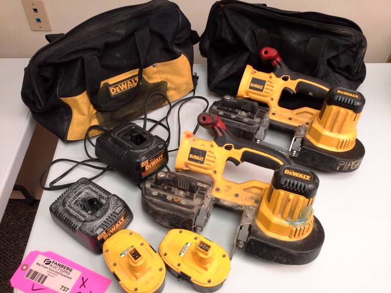 lot 737 image: Lot of (2) DeWalt DCS370 18V Cordless Band Saw with Battery, Charger, Case