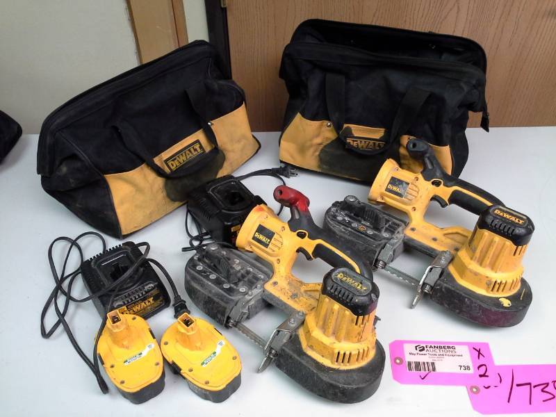 lot 738 image: Lot of (2) DeWalt DCS370 18V Cordless Band Saw with Battery, Charger, Case