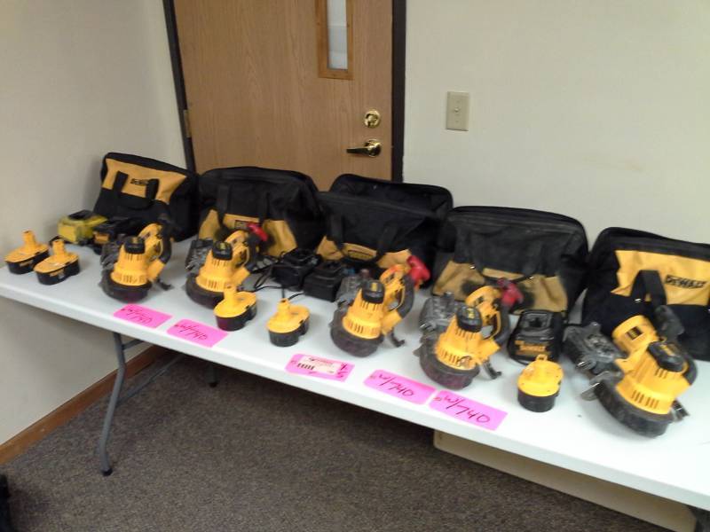 lot 740 image: Lot of (5) DeWalt DCS370 18V Cordless Band Saw with Battery, Charger, Case