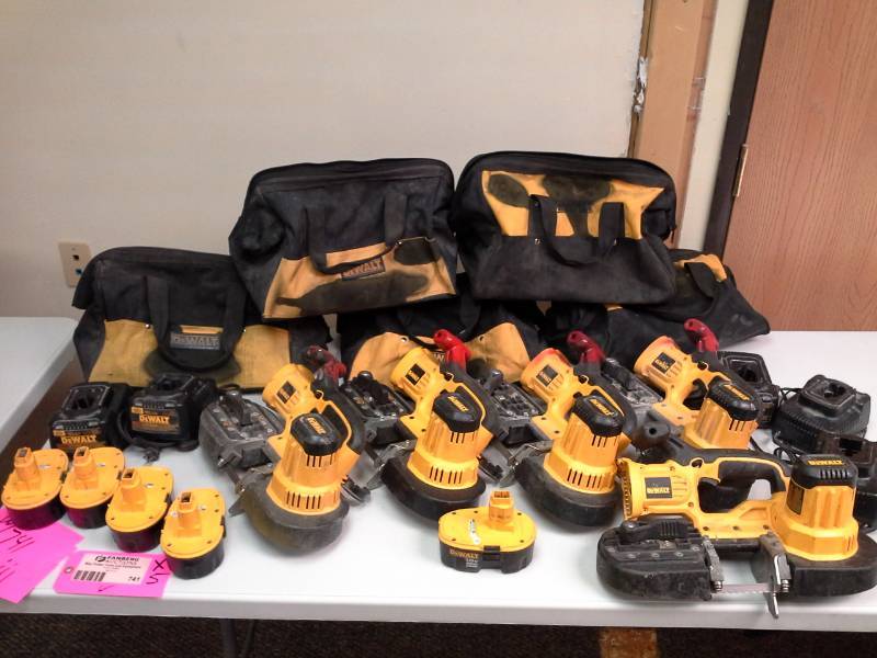 lot 741 image: Lot of (5) DeWalt DCS370 18V Cordless Band Saw with Battery, Charger, Case