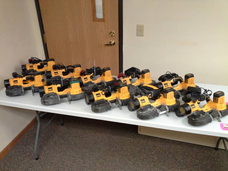 lot 744 image: Lot of (10) DeWalt DCS370 18V Cordless Band Saw with Battery, Charger, Case