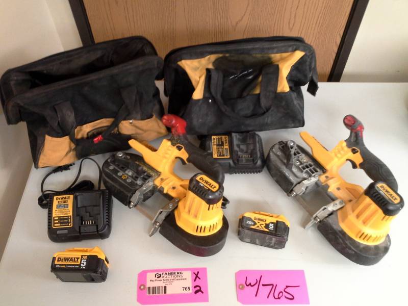 lot 765 image: Lot of (2) DeWalt DCS371 20V Cordless Band Saw with Battery, Charger, Case
