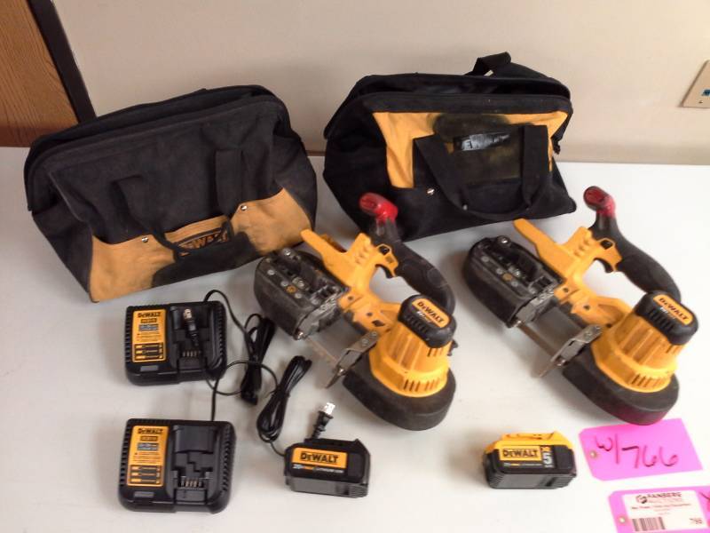 lot 766 image: Lot of (2) DeWalt DCS371 20V Cordless Band Saw with Battery, Charger, Case