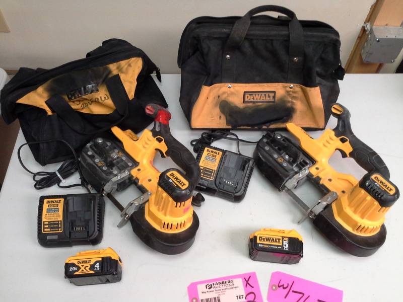 lot 767 image: Lot of (2) DeWalt DCS371 20V Cordless Band Saw with Battery, Charger, Case