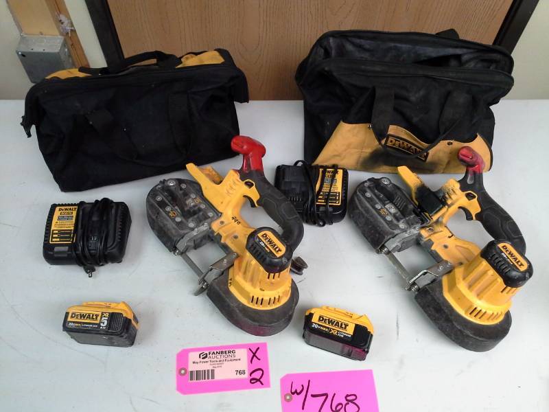 lot 768 image: Lot of (2) DeWalt DCS371 20V Cordless Band Saw with Battery, Charger, Case